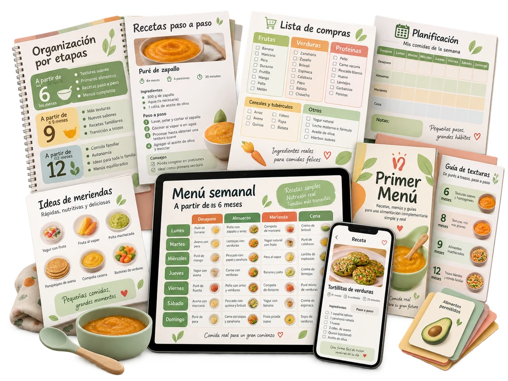 Mockup de Mi Primer Menú con recetas, menús y herramientas de organización